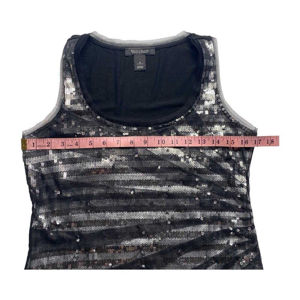 WHBM Black Silver Sequin Tank Women Party Top Stretch Scoop Neck - Picture 8 of 12